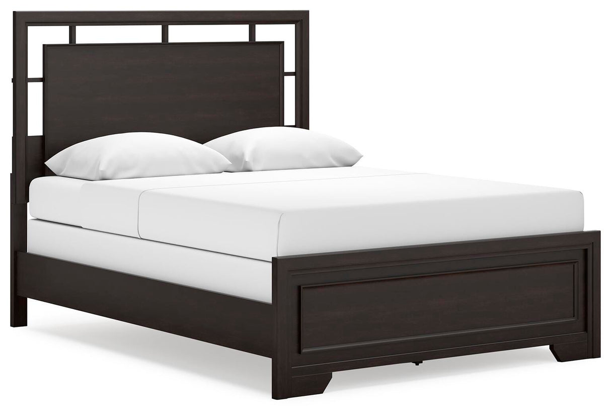 Covetown Dark Brown Queen Panel Bed and Nightstand from Ashley Furniture - Luna Furniture