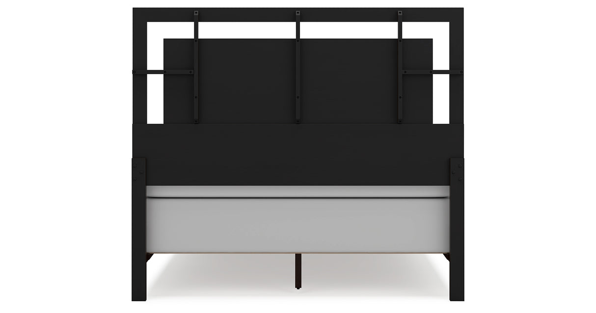 Covetown Queen Panel Bed with Mirrored Dresser and Nightstand in Dark Brown from Ashley Furniture - Luna Furniture