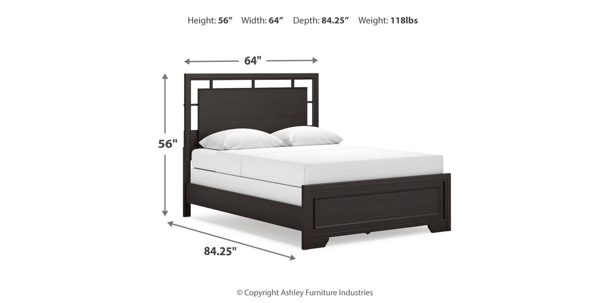 Covetown Queen Panel Bed with Mirrored Dresser and Nightstand in Dark Brown from Ashley Furniture - Luna Furniture