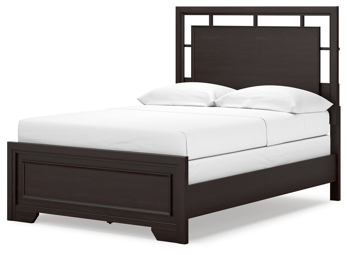 Covetown Dark Brown Full Panel Bed with Mirrored Dresser from Ashley Furniture - Luna Furniture