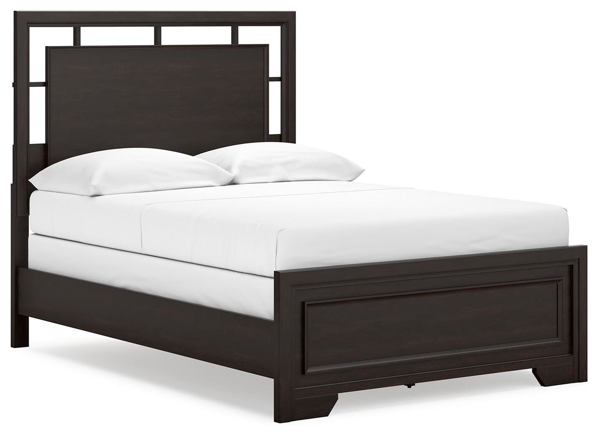 Covetown Dark Brown Full Panel Bed with Mirrored Dresser from Ashley Furniture - Luna Furniture