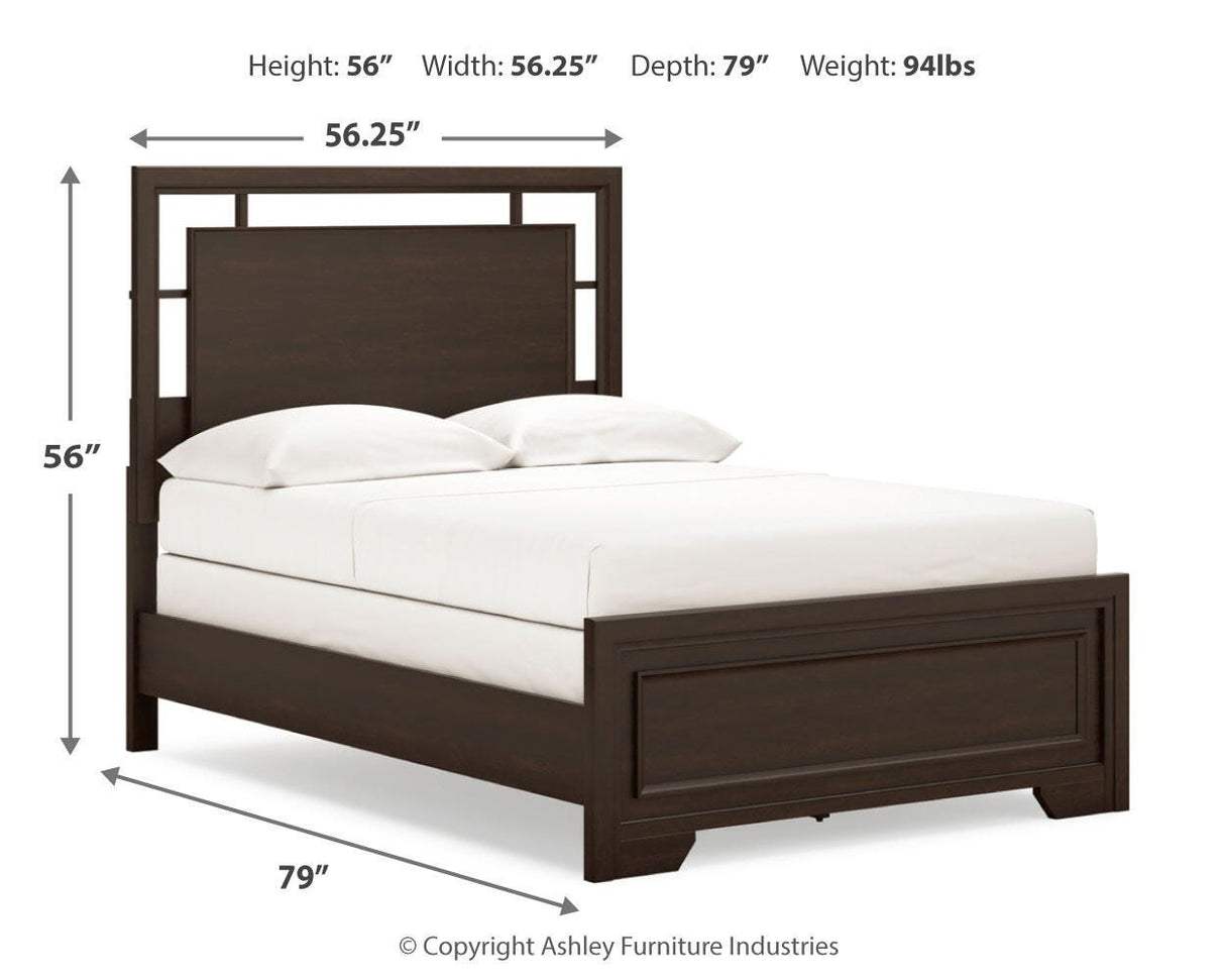 Covetown Full Panel Bed with Mirrored Dresser and 2 Nightstands in Dark Brown from Ashley Furniture - Luna Furniture