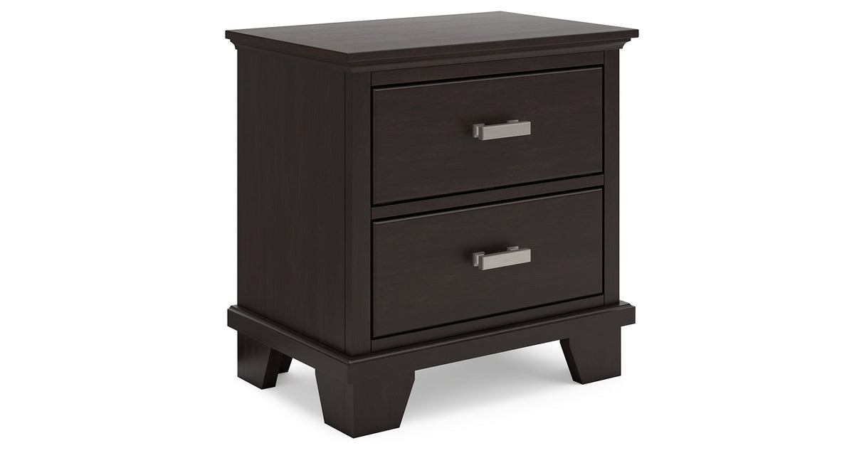 Covetown Queen Panel Bed with Mirrored Dresser and Nightstand in Dark Brown from Ashley Furniture - Luna Furniture