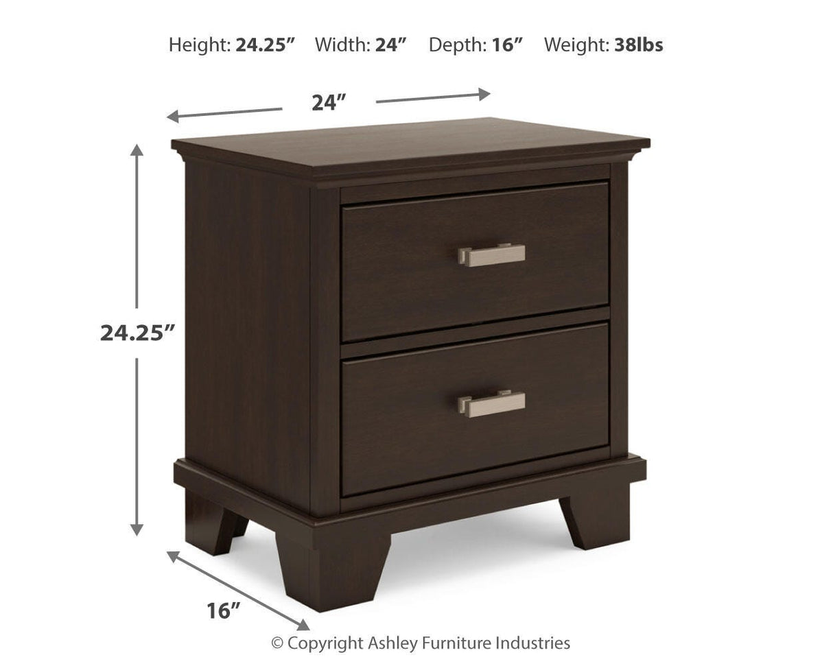 Covetown Queen Panel Bed with Mirrored Dresser and Nightstand in Dark Brown from Ashley Furniture - Luna Furniture