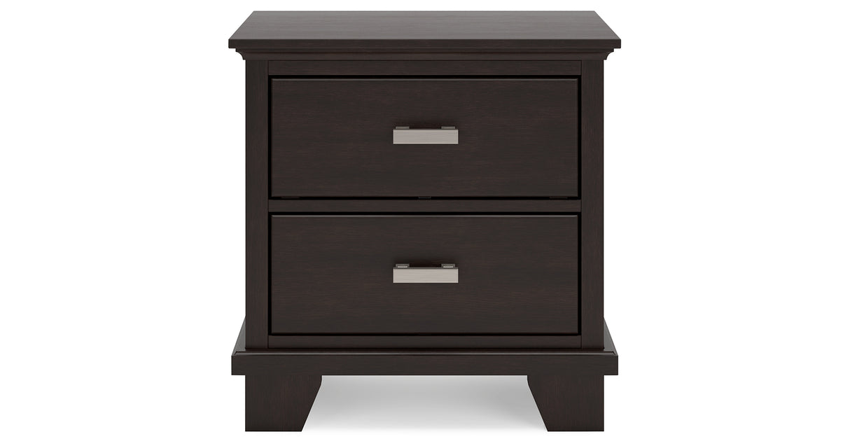 Covetown Queen Panel Bed with Mirrored Dresser and Nightstand in Dark Brown from Ashley Furniture - Luna Furniture