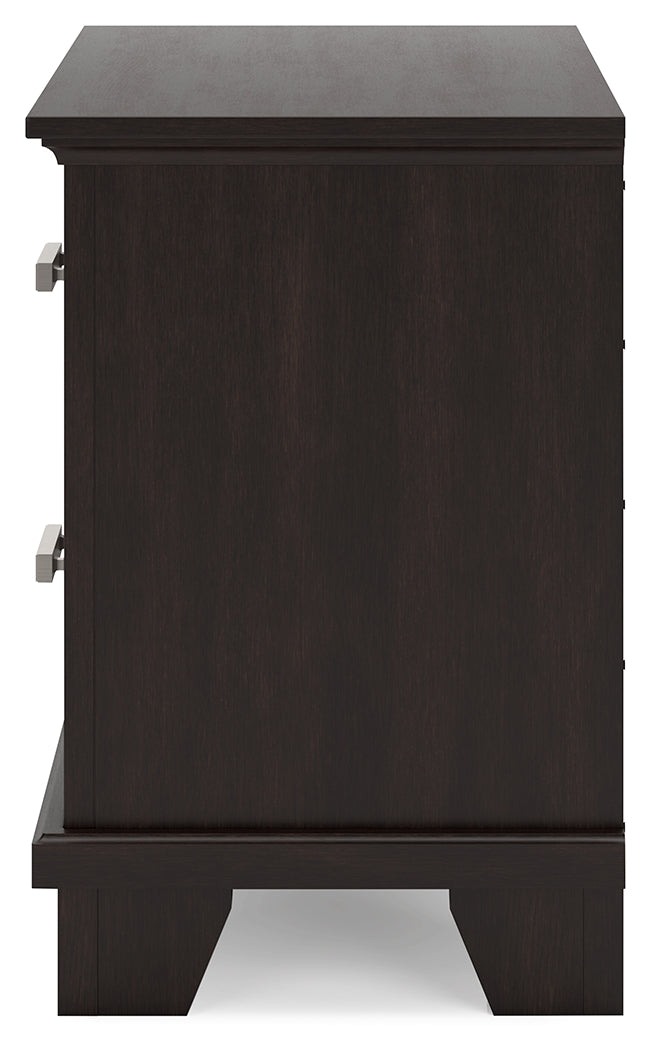 Covetown Dark Brown Queen Panel Bed and Nightstand from Ashley Furniture - Luna Furniture