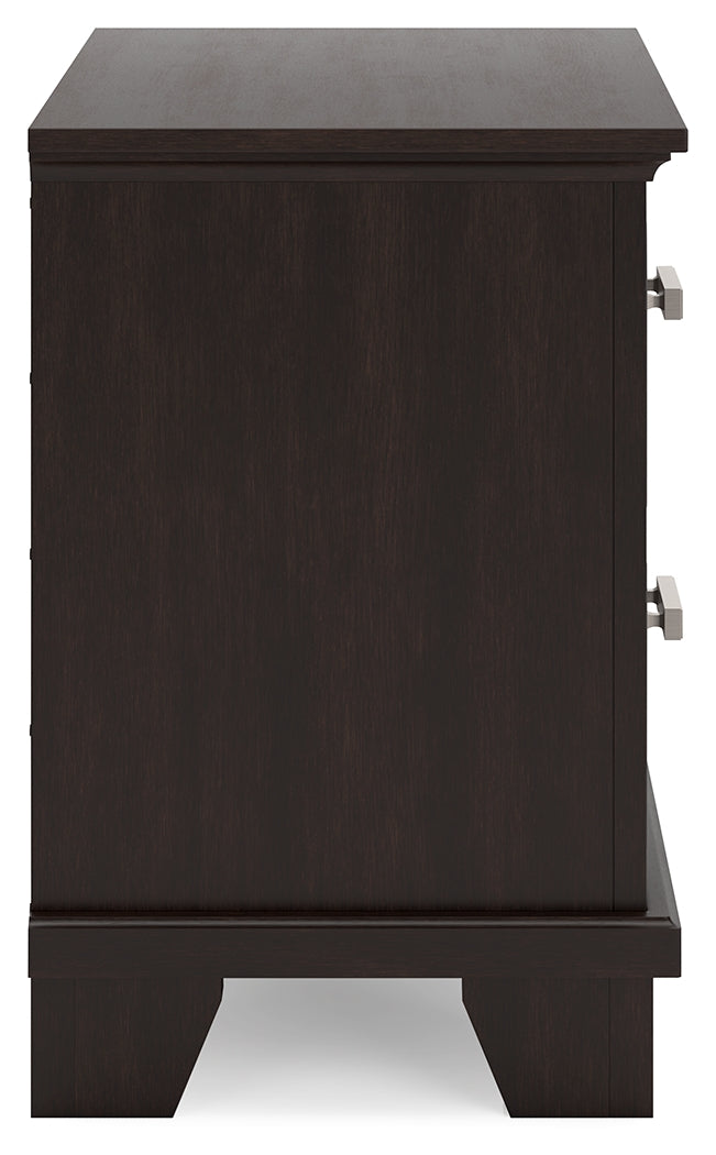 Covetown Dark Brown Queen Panel Bed and Nightstand from Ashley Furniture - Luna Furniture