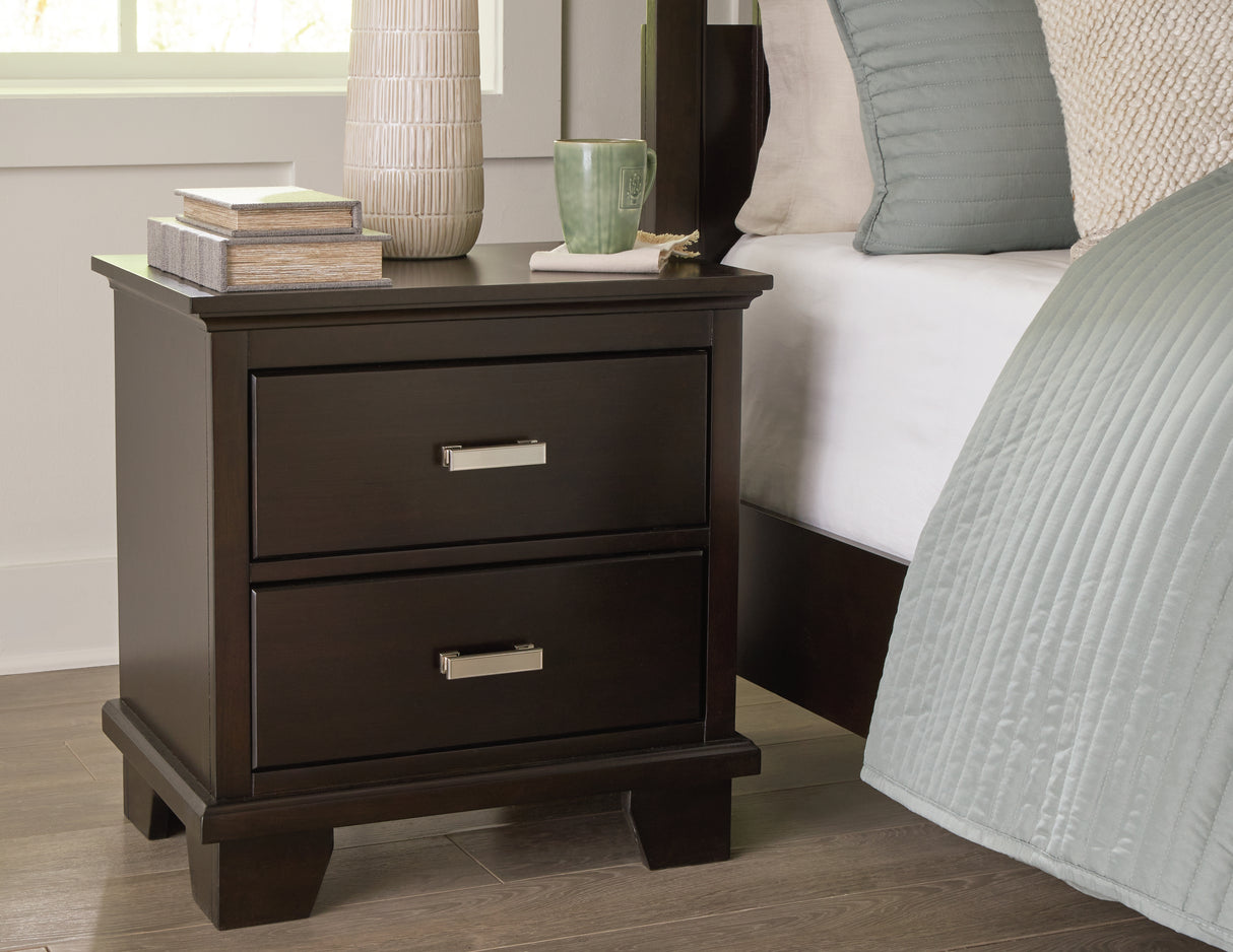 Covetown Dark Brown Queen Panel Bed and Nightstand from Ashley Furniture - Luna Furniture