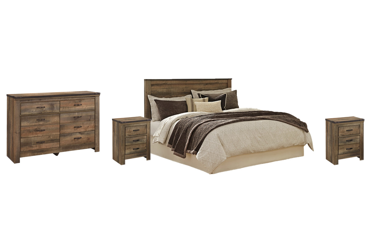 Trinell Brown King/California King Panel Headboard Bed with Mirrored Dresser and 2 Nightstands from Ashley - Luna Furniture