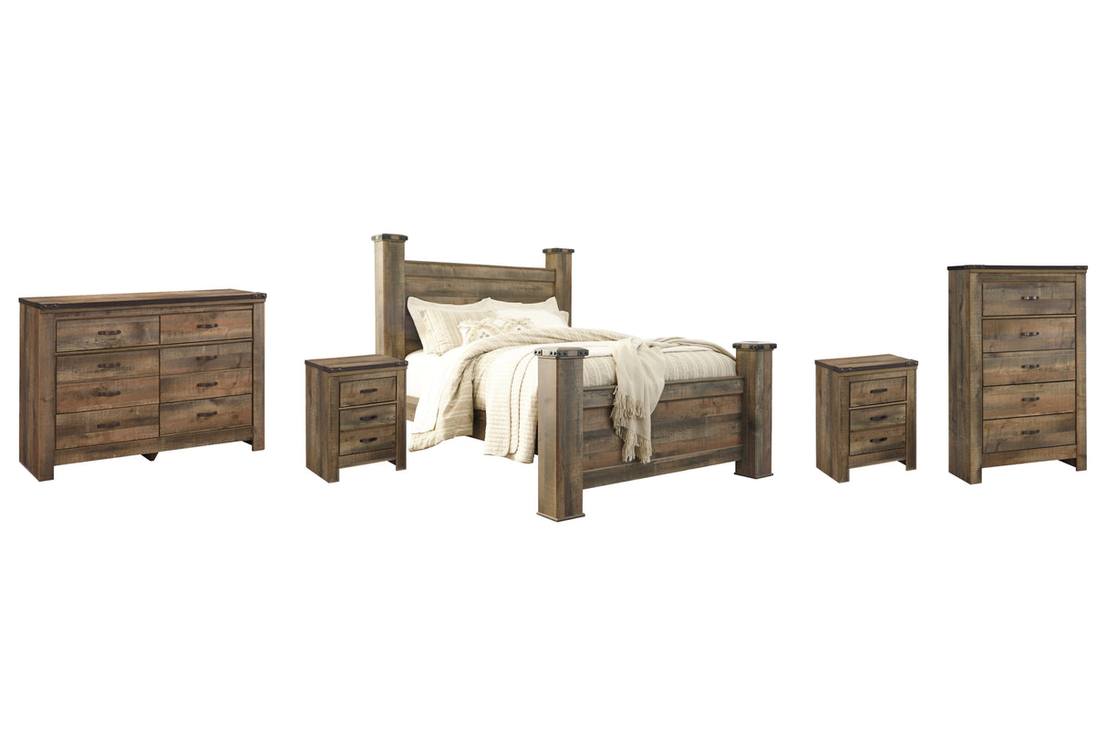 Trinell Brown Queen Poster Bed with Dresser, Chest and 2 Nightstands from Ashley Furniture - Luna Furniture