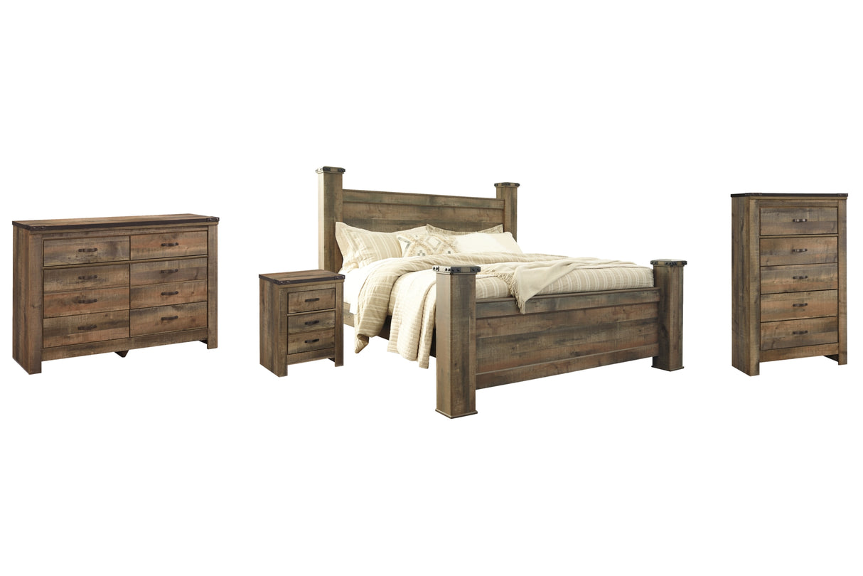Trinell Brown King Poster Bed with Dresser, Chest and Nightstand from Ashley Furniture - Luna Furniture
