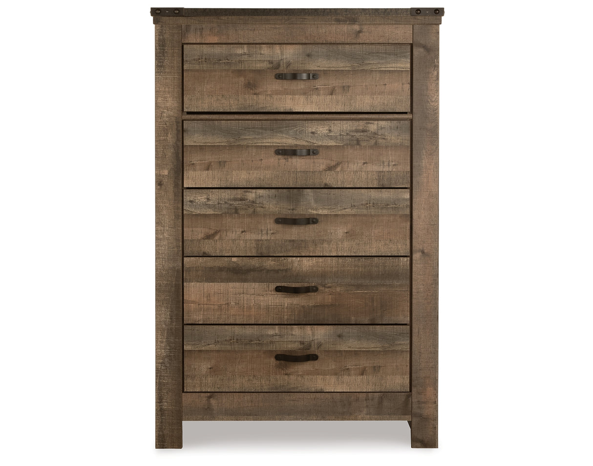 Trinell Brown Queen Poster Bed, Dresser, Mirror, Chest and 2 Nightstands from Ashley - Luna Furniture