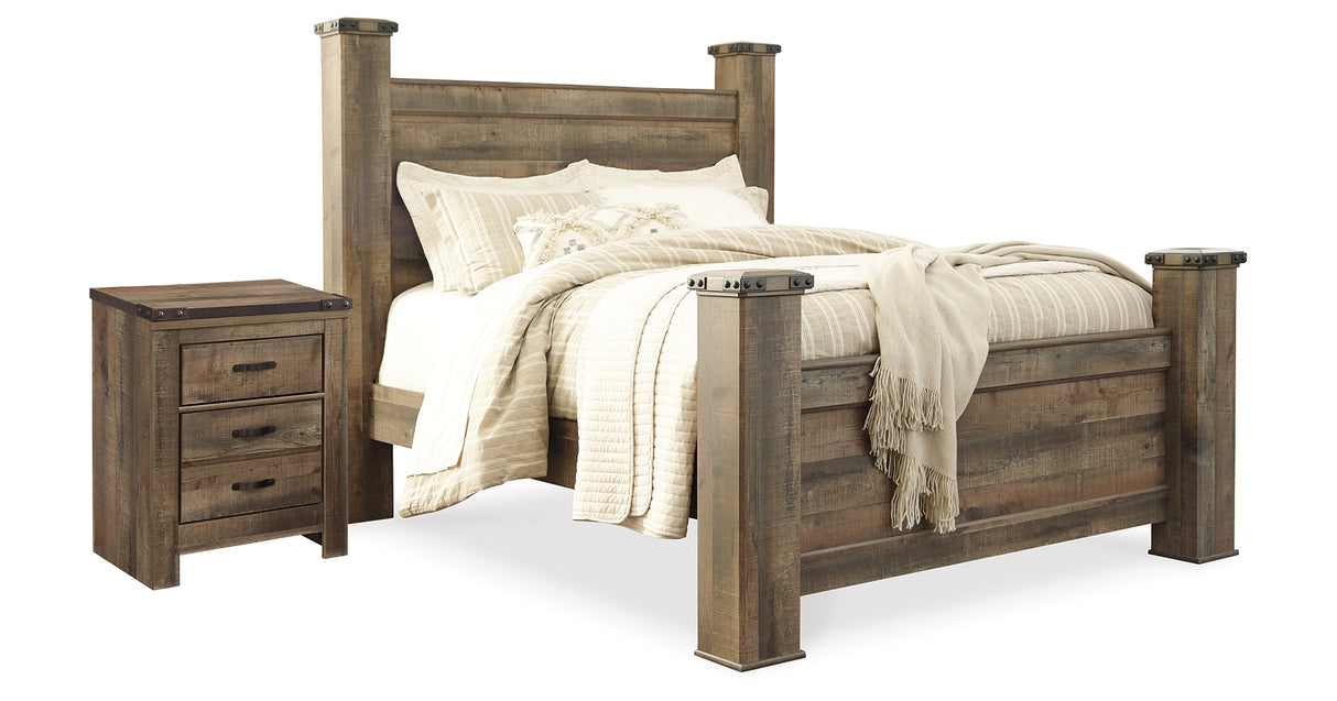 Trinell Brown Queen Poster Bed and Nightstand from Ashley Furniture - Luna Furniture
