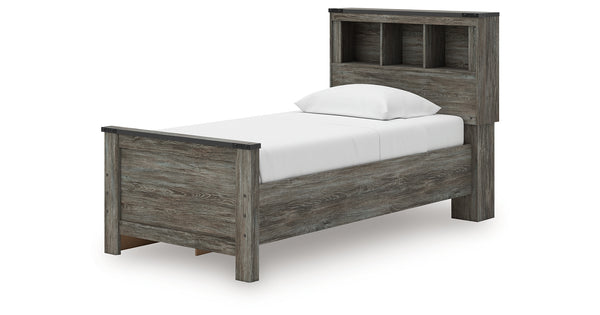 Frandern Gray Twin Bookcase Storage Platform Bed with 2 Drawers