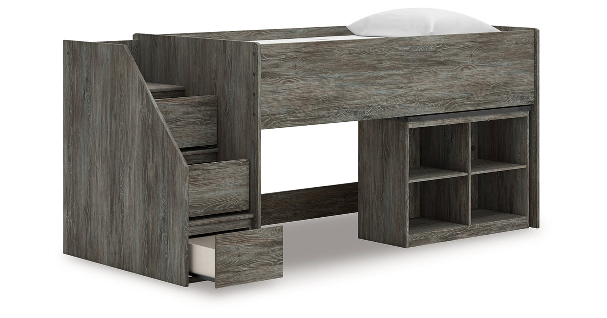 Frandern Gray Twin Loft Bed with Bookcase Storage from Ashley Furniture - Luna Furniture