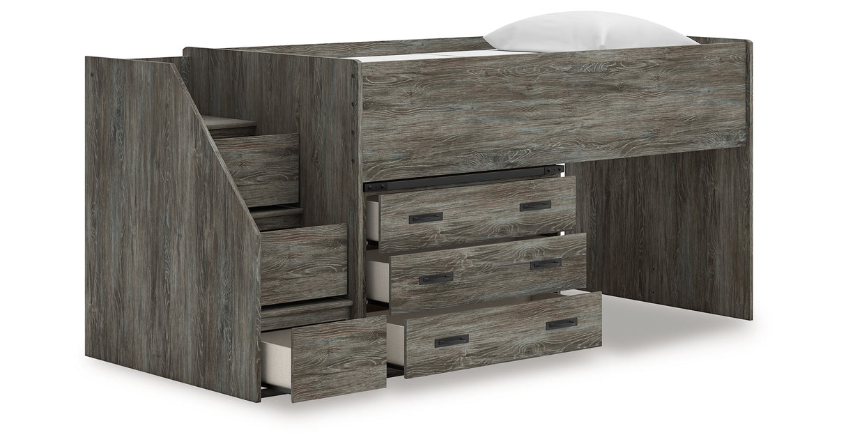 Frandern Gray Twin Loft Bed with Drawer Storage from Ashley Furniture - Luna Furniture