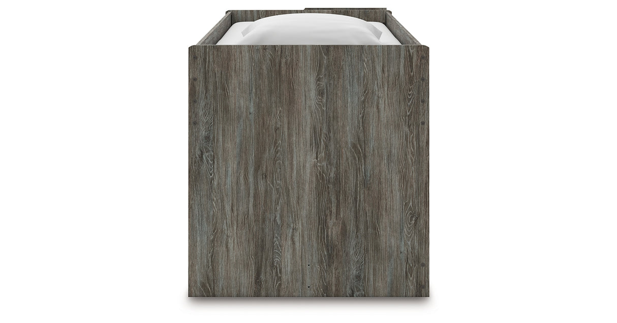 Frandern Gray Twin Loft Bed with Bookcase and Drawer Storage from Ashley - Luna Furniture