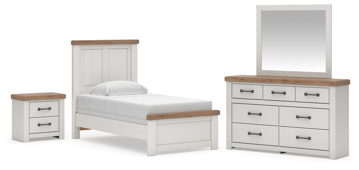 Savonport White/Brown Twin Panel Bed, Dresser and Mirror with Nightstand from Ashley - Luna Furniture