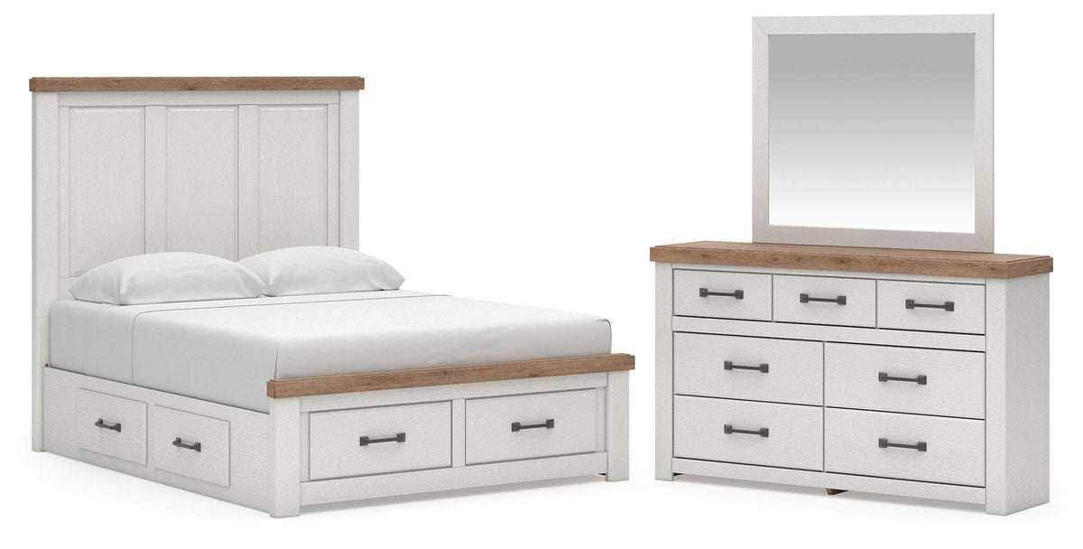 Savonport White/Brown King Panel Storage Bed, Dresser and Mirror from Ashley - Luna Furniture