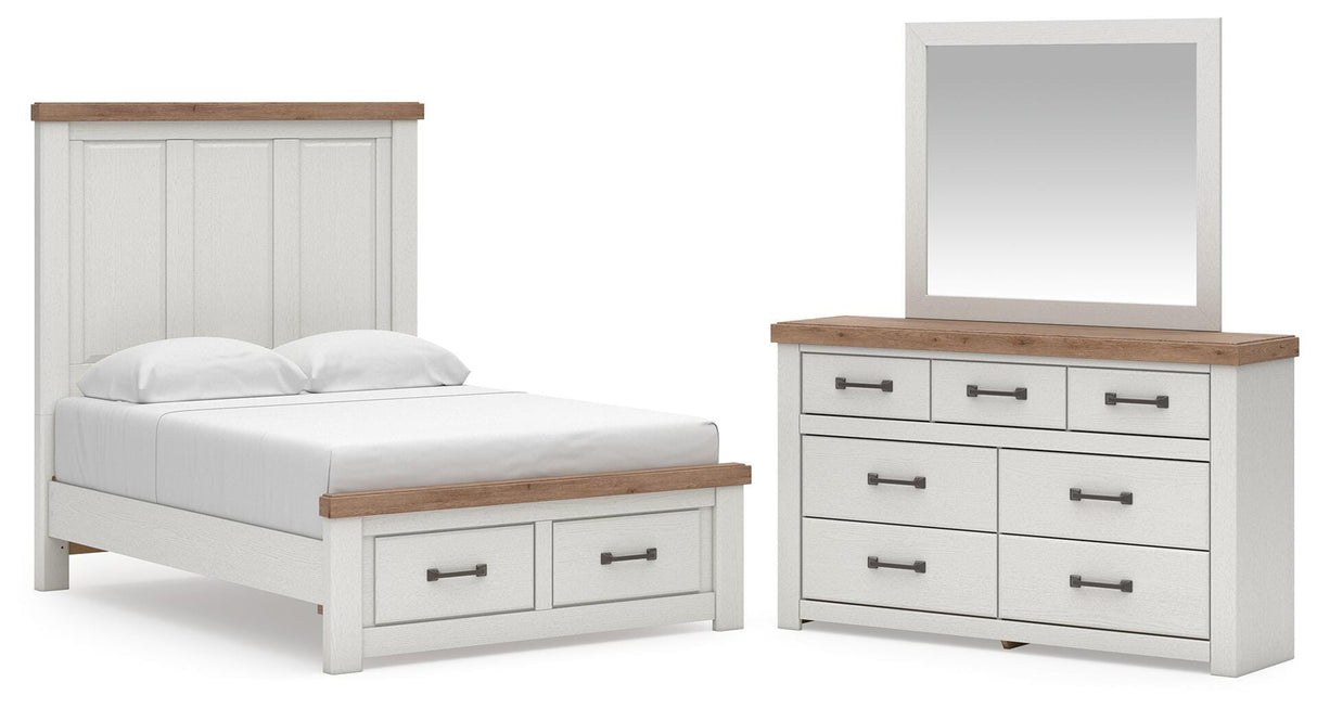 Savonport White/Brown Full Panel Storage Bed, Dresser and Mirror from Ashley - Luna Furniture