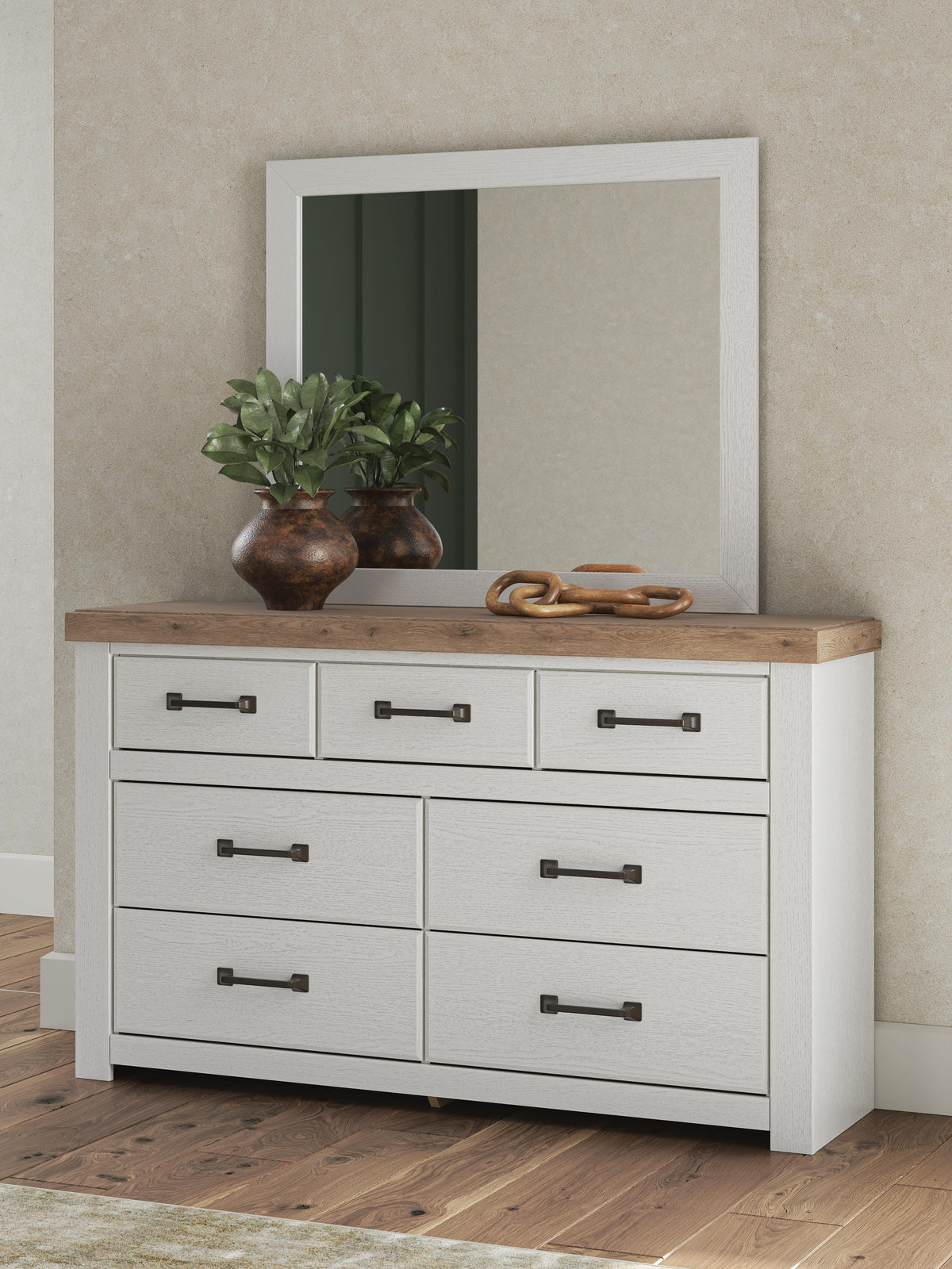 Savonport White/Brown King Panel Bed, Dresser and Mirror from Ashley - Luna Furniture