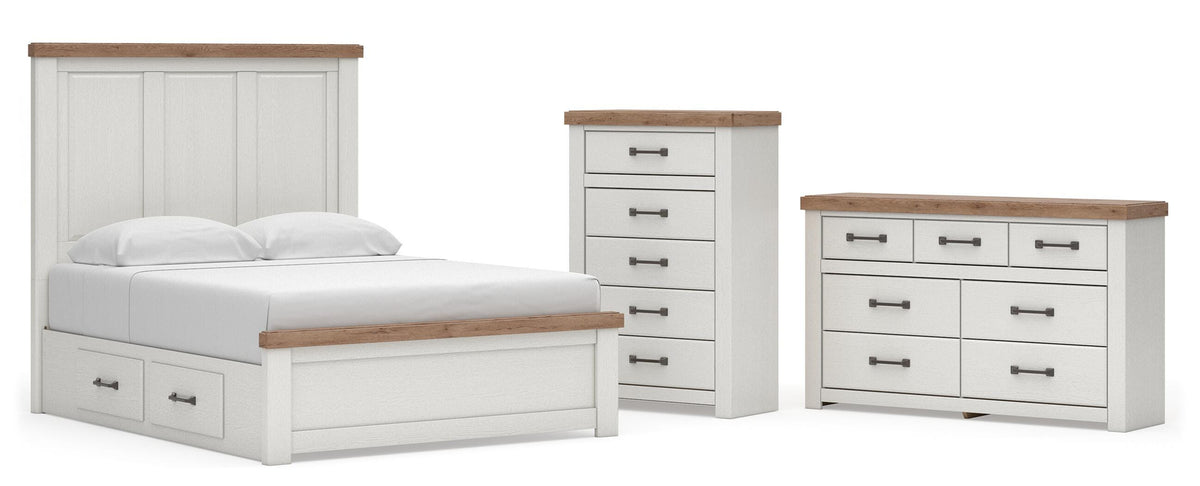 Savonport White/Brown Queen Panel Storage Bed, Dresser and Chest from Ashley - Luna Furniture