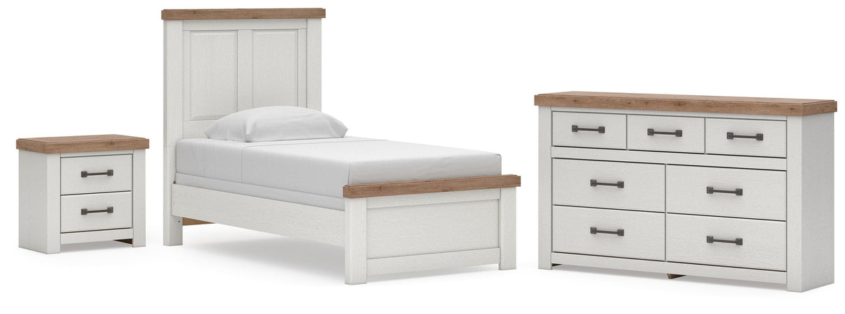 Savonport White/Brown Twin Panel Bed, Dresser and Nightstand from Ashley - Luna Furniture