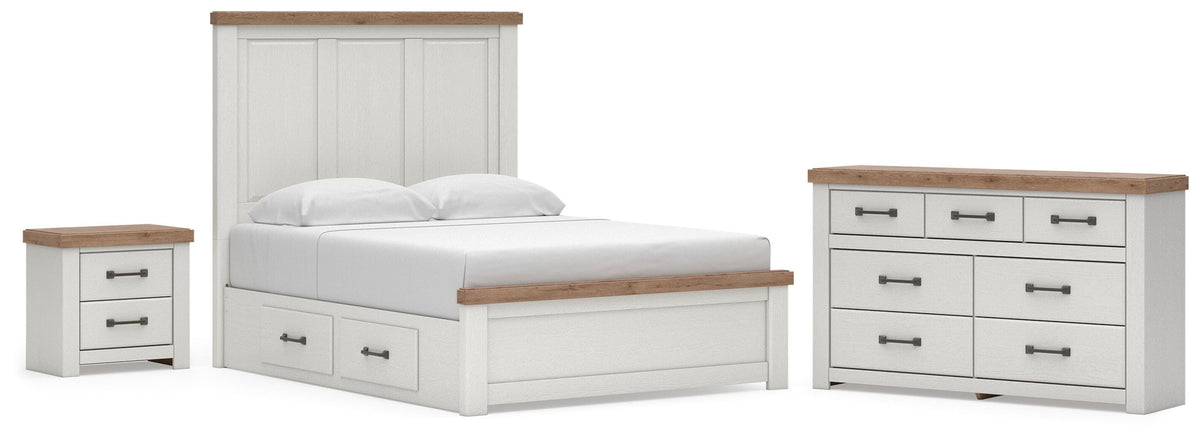 Savonport White/Brown Queen Panel Storage Bed, Dresser and Nightstand from Ashley - Luna Furniture