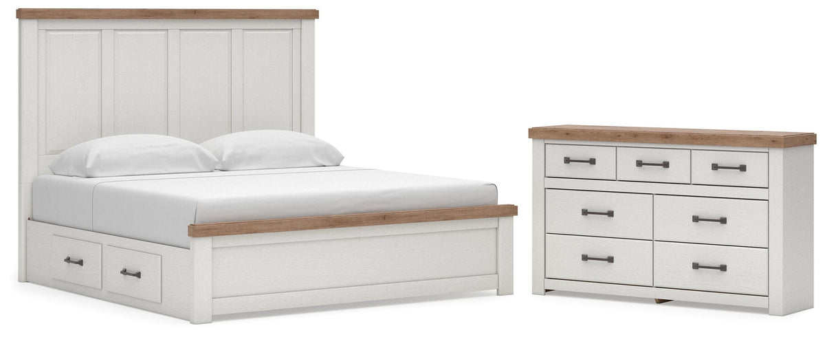 Savonport White/Brown King Panel Storage Bed with Dresser from Ashley - Luna Furniture