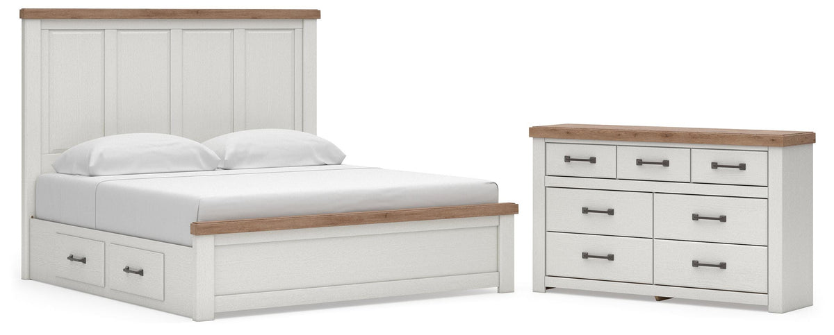 Savonport White/Brown King Panel Storage Bed with Dresser from Ashley - Luna Furniture