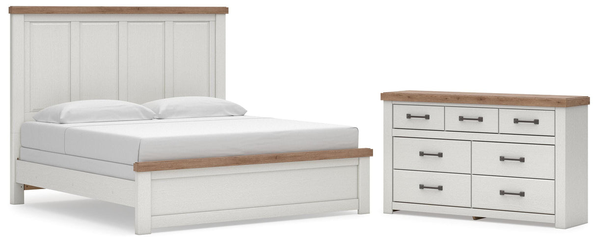 Savonport White/Brown King Panel Bed, Dresser from Ashley - Luna Furniture