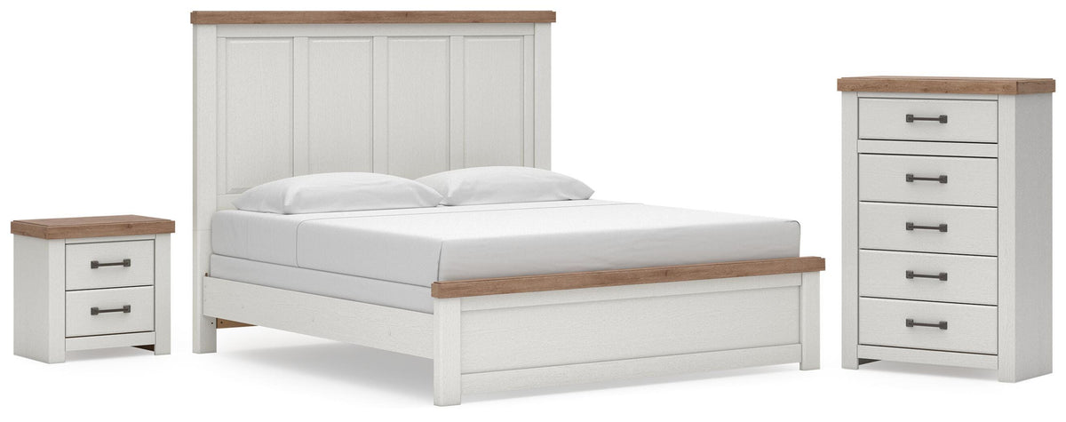 Savonport White/Brown King Panel Bed, Chest and Nightstand from Ashley - Luna Furniture