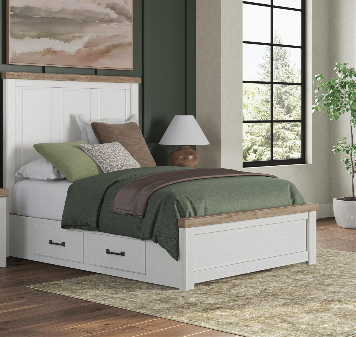 Savonport White/Brown Queen Panel Storage Bed with Dresser from Ashley - Luna Furniture