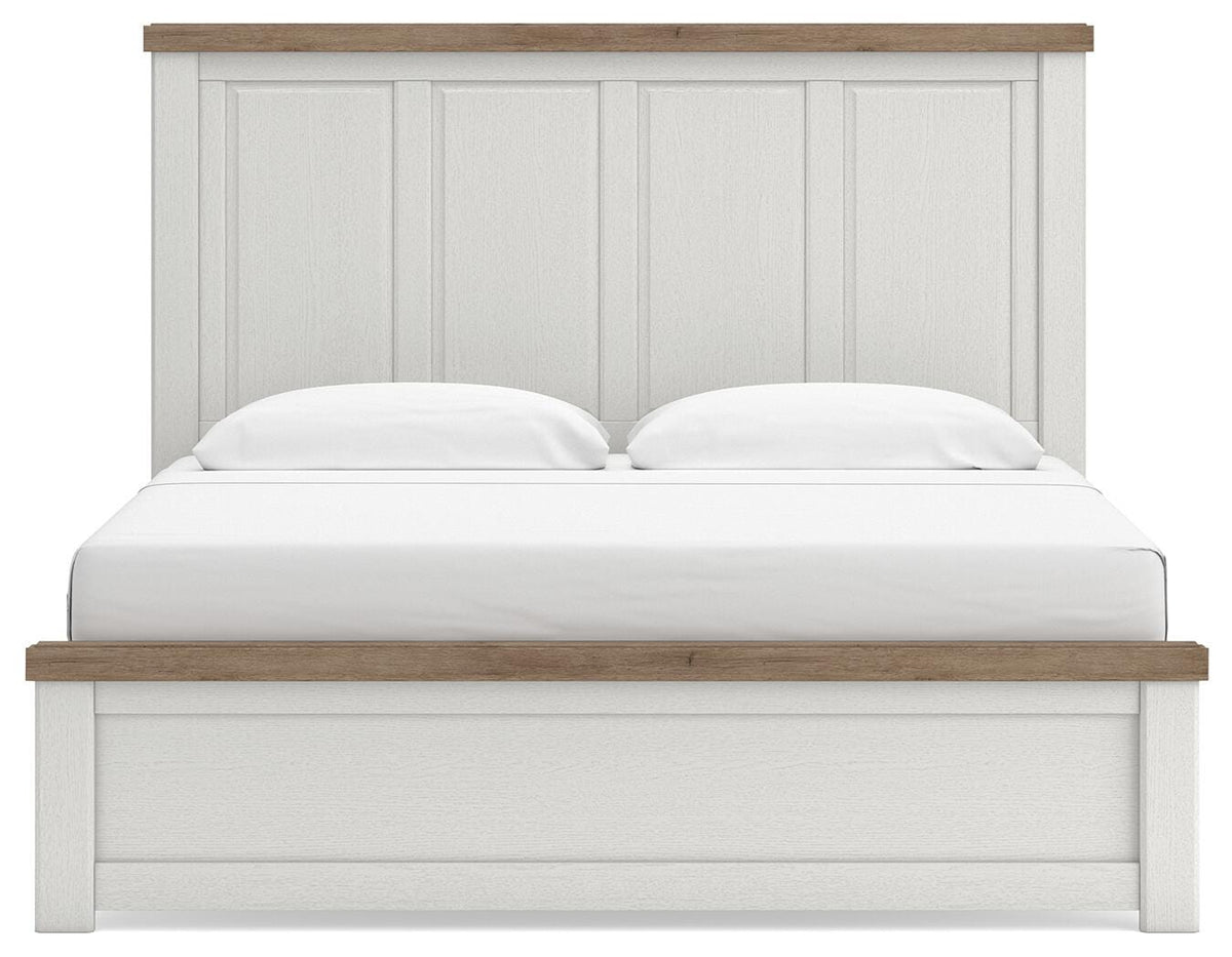 Savonport White/Brown King Panel Bed, Dresser, Mirror and Chest from Ashley - Luna Furniture