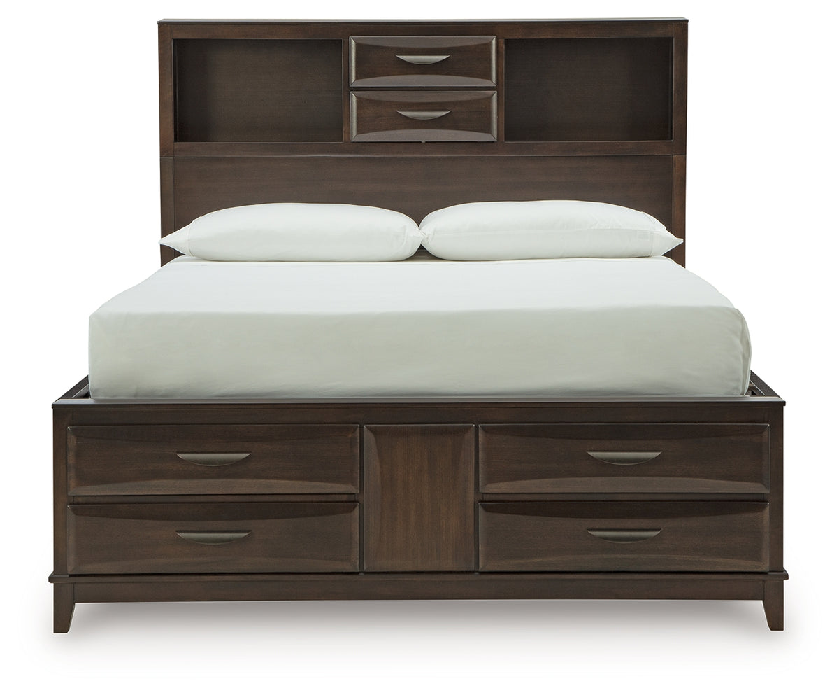 Vanmore Dark Brown Queen Bookcase Storage Platform Bed from Ashley - Luna Furniture