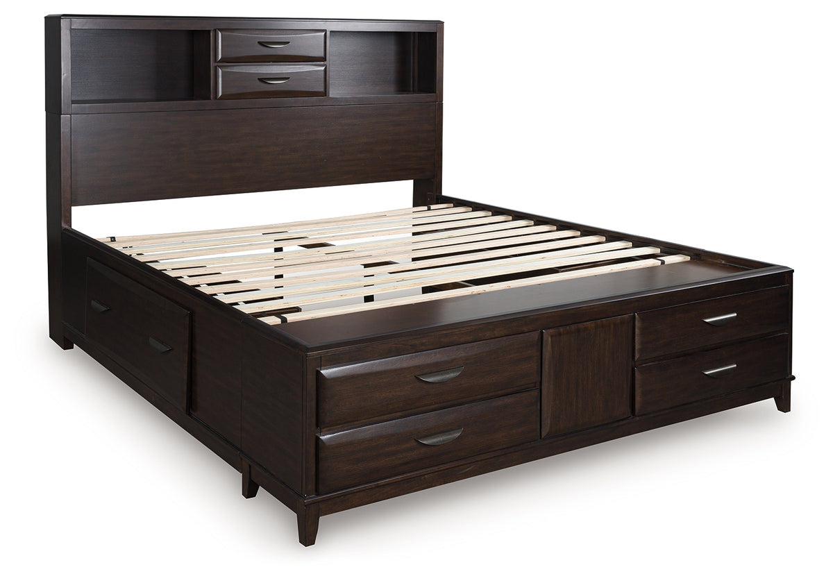 Vanmore Dark Brown King Bookcase Storage Platform Bed from Ashley - Luna Furniture