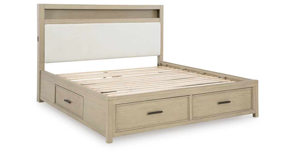 Calmoro Gray Queen Bookcase Bed with Mirrored Dresser from Ashley - Luna Furniture