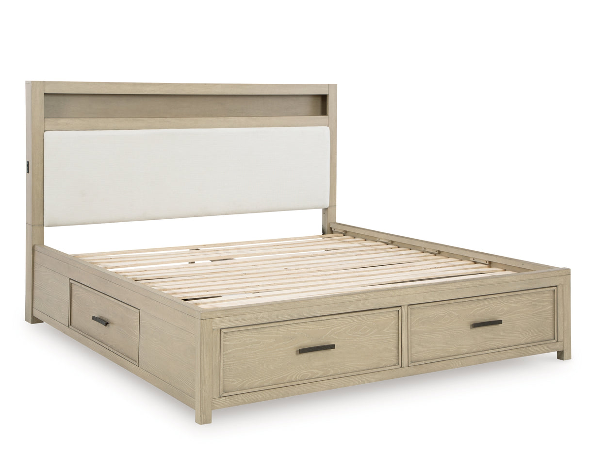 Calmoro Gray Queen Bookcase Bed with Mirrored Dresser from Ashley - Luna Furniture