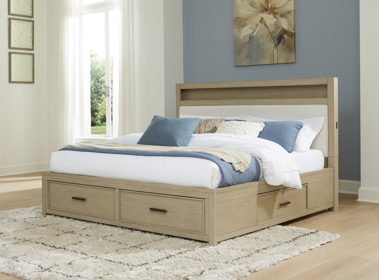 Calmoro Gray King Bookcase Bed with Mirrored Dresser from Ashley - Luna Furniture