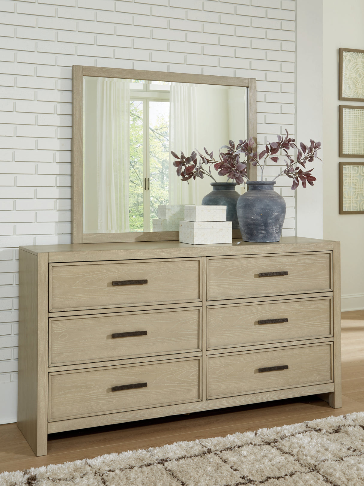 Calmoro Gray King Bookcase Bed with Mirrored Dresser and 2 Nightstands from Ashley Furniture - Luna Furniture