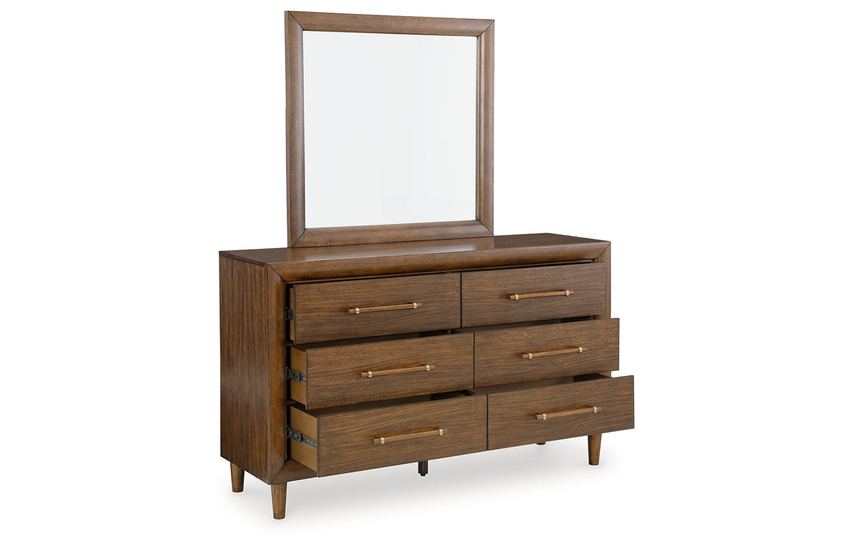 Lyncott Brown King Upholstered Bed with Mirrored Dresser from Ashley - Luna Furniture