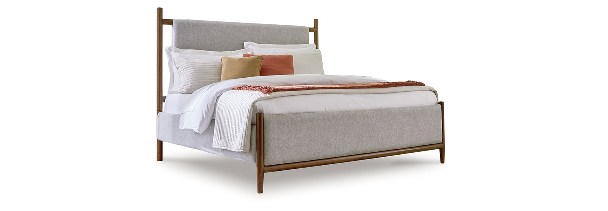 Lyncott Brown/Beige Queen Upholstered Bed, Dresser, Mirror and 2 Nightstands from Ashley Furniture - Luna Furniture