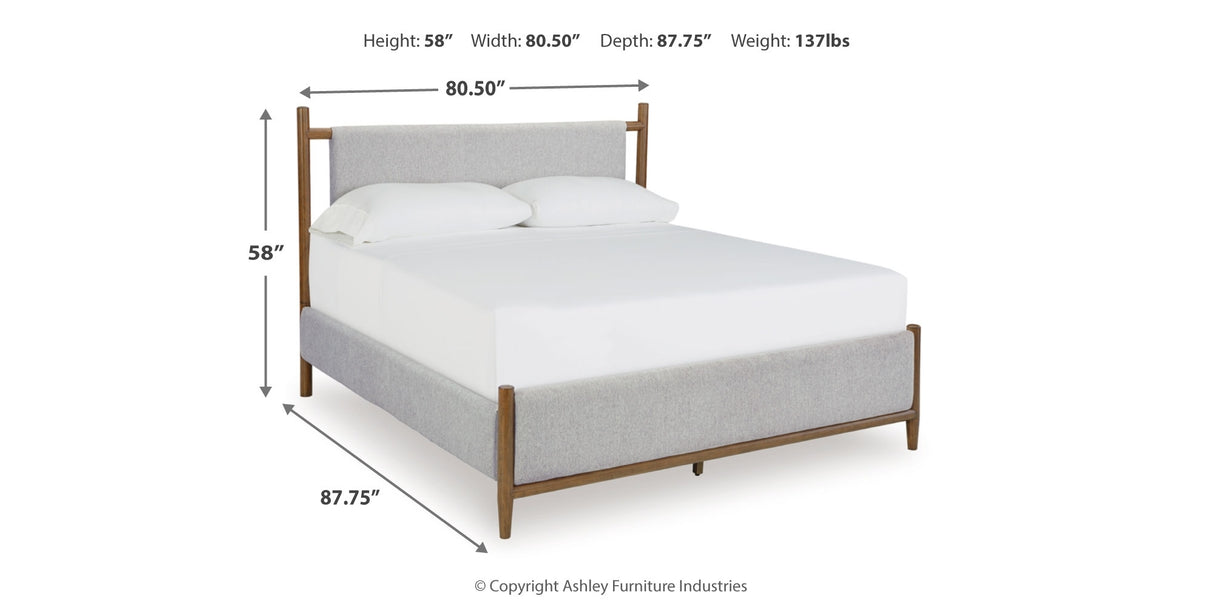 Lyncott Queen Upholstered Bed with Mirrored Dresser and 2 Nightstands in Brown from Ashley - Luna Furniture