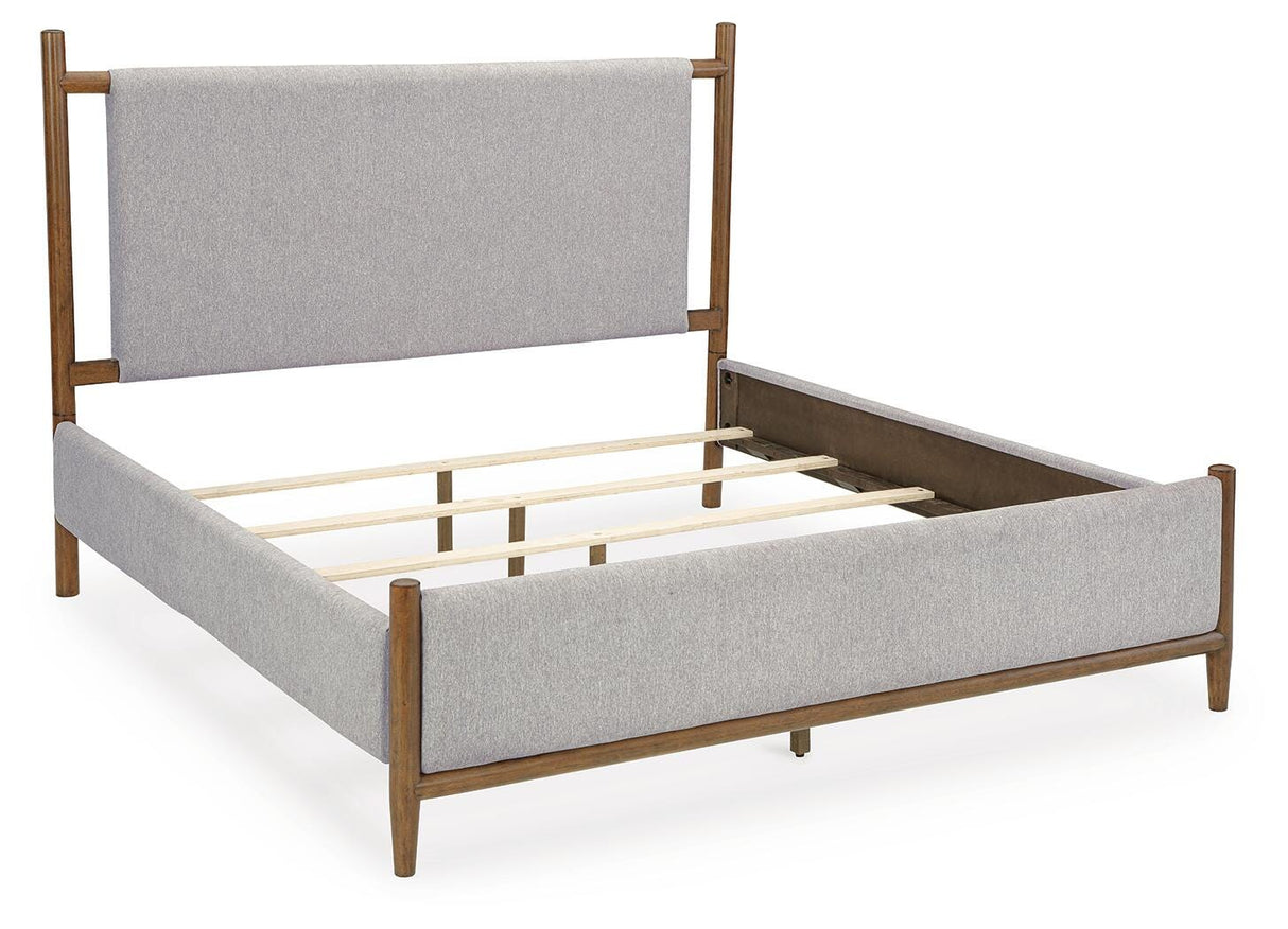 Lyncott Brown King Upholstered Bed with Mirrored Dresser from Ashley - Luna Furniture