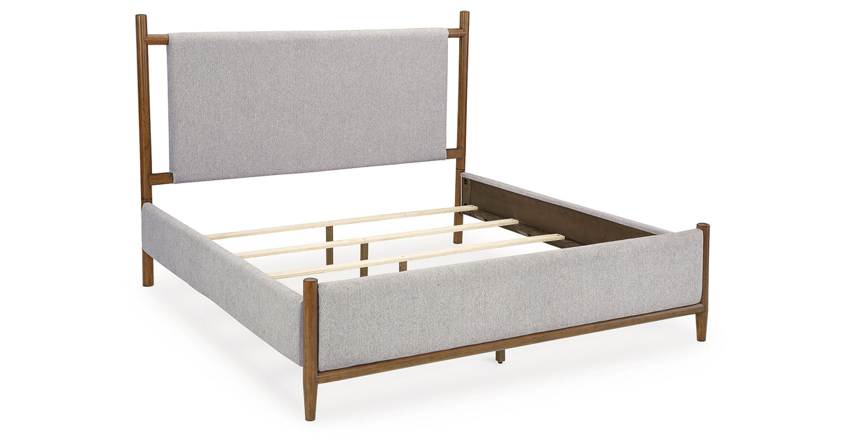 Lyncott California King Upholstered Bed with Mirrored Dresser and Nightstand in Brown from Ashley - Luna Furniture