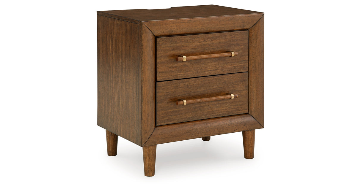 Lyncott California King Upholstered Bed with Mirrored Dresser and Nightstand in Brown from Ashley - Luna Furniture