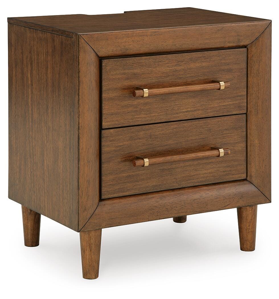 Lyncott Brown/Beige Queen Upholstered Bed, Dresser, Mirror and 2 Nightstands from Ashley Furniture - Luna Furniture