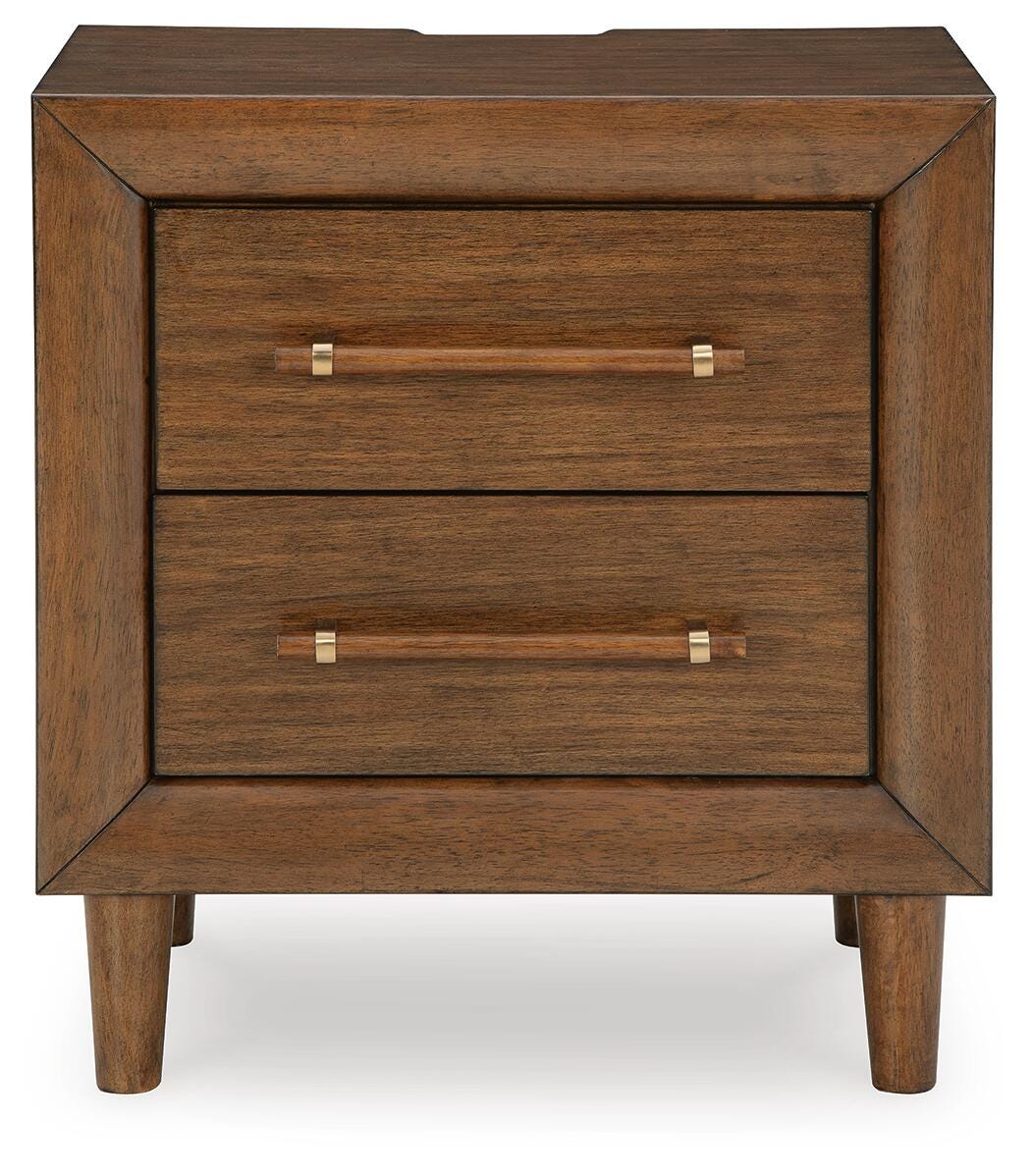 Lyncott Brown/Beige Queen Upholstered Bed, Dresser, Mirror and 2 Nightstands from Ashley Furniture - Luna Furniture