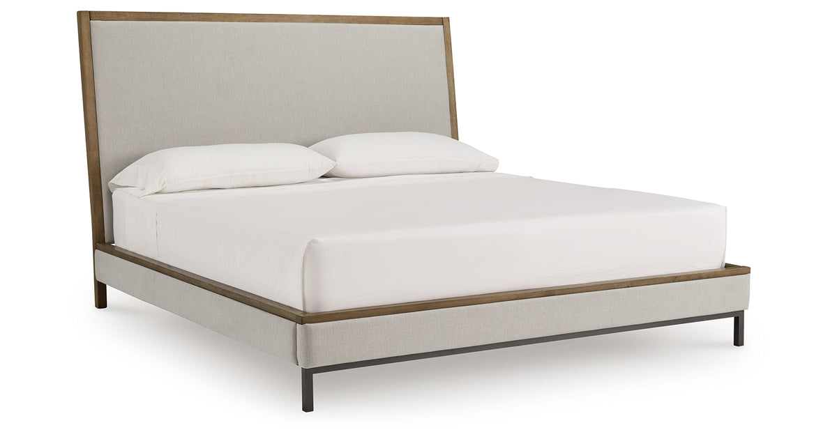 Tomtyn Light Brown King Upholstered Platform Bed from Ashley - Luna Furniture