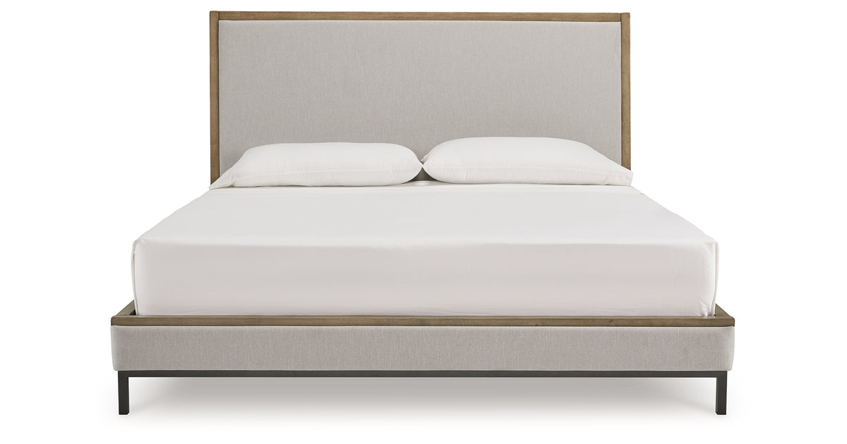 Tomtyn Light Brown King Upholstered Platform Bed from Ashley - Luna Furniture